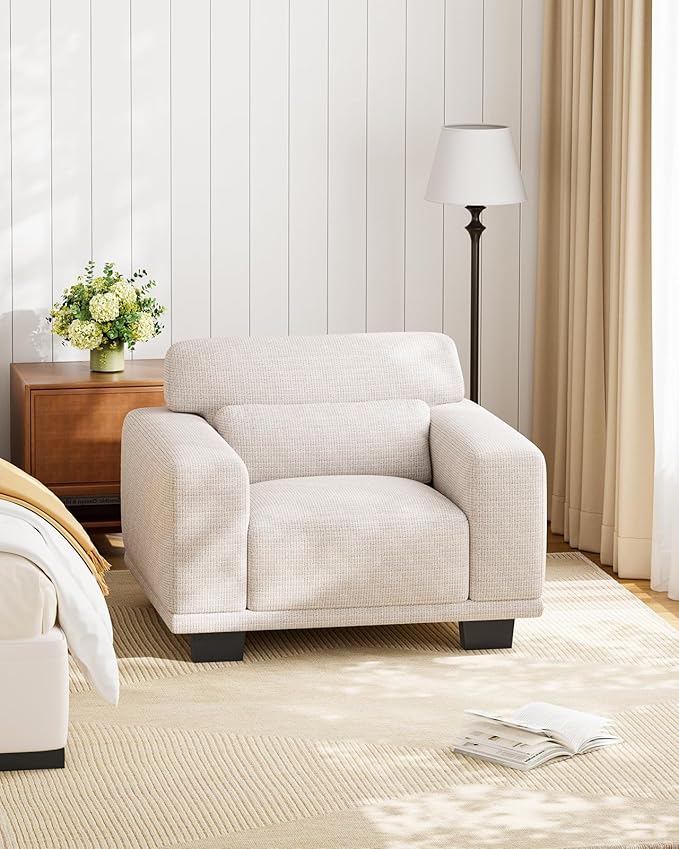 Marsail 40" Sofa Couch, 1-Seater Couches with Wide Armrests & Deep Cushions, Modern Linen Fabric Sofas for Living Room, Comfy Upholstered Couch with Removable Washable Covers, Cream White