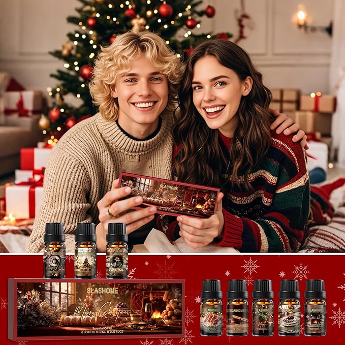 Christmas Essential Oils Set | 8 Pcs Xmas Essential Oils for Diffusers for Home, Fragrance Oil for Candle, Aromatherapy Gift Set for Women & Men