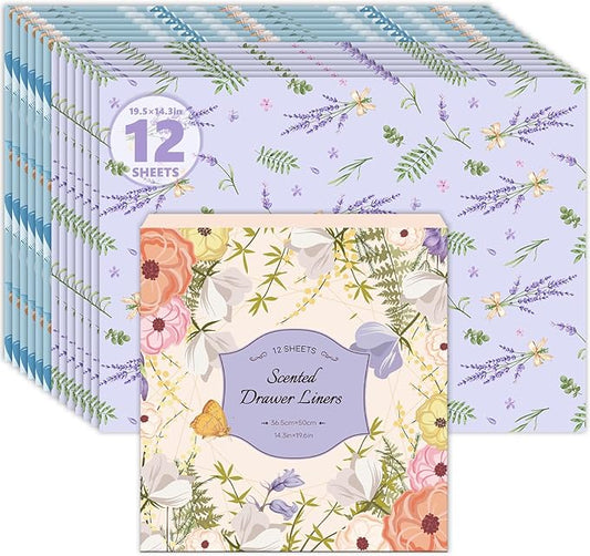SCENTORINI Scented Drawer Liners for Dresser,6 Lavender + 6 Baby Powder Scent Drawer Paper Liners, Paper Sheets Liner 14.3x19.5 Inch, for Fragrant Home Shelf Closet Bedroom Drawer