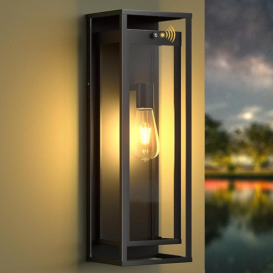 Extra Large Dusk to Dawn Outdoor Lighting-20in Modern Waterproof Sconce Wall Mounted E26 Black Porch Lights Exterior Lighting Fixture for Coach Doorway Patio