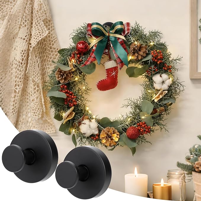 4Pcs Suction Cup Hooks for Wreaths, Shower Suction Cup Hooks, Strong Suction Cup Hanger for Front Door, No-Drill & Removable Holders for Window Glass, Bathroom, Kitchen Mirror, Wall (Black)