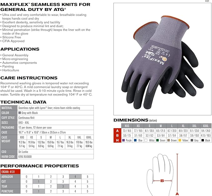 34-874 Seamless Knit Nylon Gloves with Nitrile Coat and Micro Foam Grip on Palm and Fingers