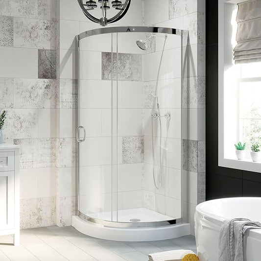 OVE Decors Breeze 34 in. Corner Shower Clear Sliding Door with Base in Chrome Finish