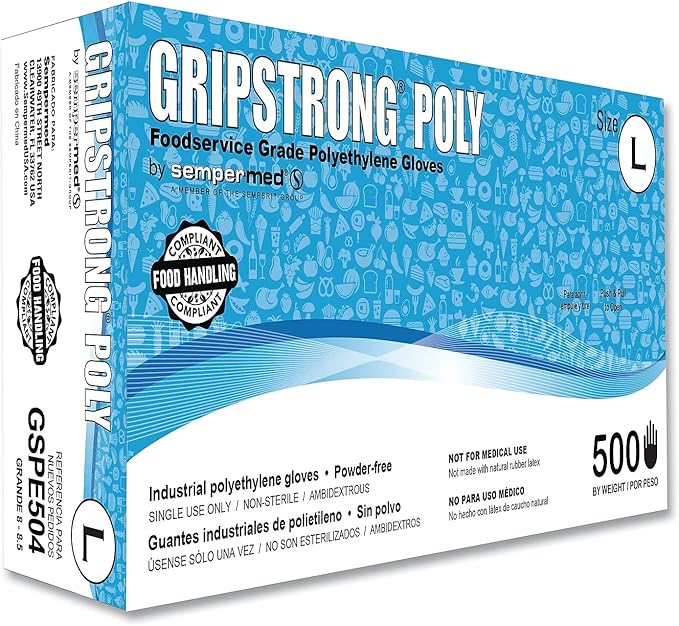 GripStrong Poly Foodservice Grade Polyethylene Gloves, Large (10000/Case)