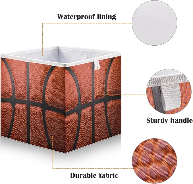 Bolaz Basketball Ball Texture Closet Organizers Storage Cubes Storage Bins Shelf Baskets Containers for Home Kids Room Toys Office