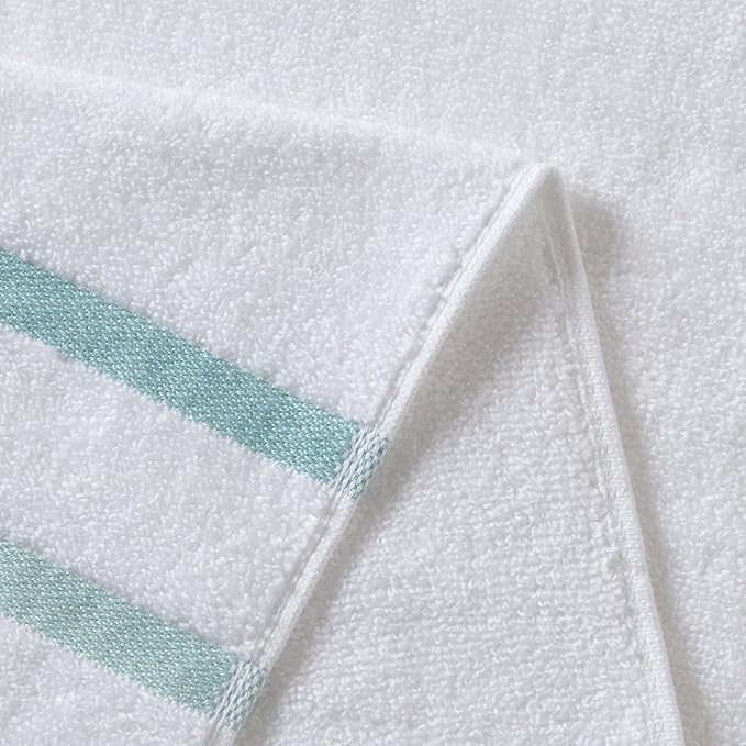 Comfort Spaces Cotton 8 Piece Bath Towel Set Striped Ultra Soft Hotel Quality Quick Dry Absorbent Bathroom Shower Hand Face Washcloths, Multi-Sizes, Zero Twist Aqua 8 Piece (Pack of 4)