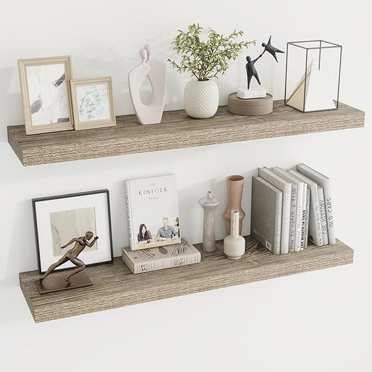 Dreamland 40 Inches Floating Shelves for Wall,9.3 Inch Deep Floating Shelves Set of 2, Large Display & Storage Shelf, Wall Shelf for Bathroom Bedroom Living Room Kitchen Office,Grey