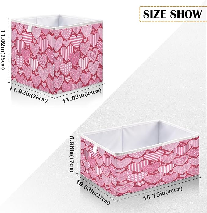 Bolaz Valentine's Day Different Hearts Closet Organizers Storage Cubes Storage Bins Shelf Baskets Containers for Home Room Office,Square