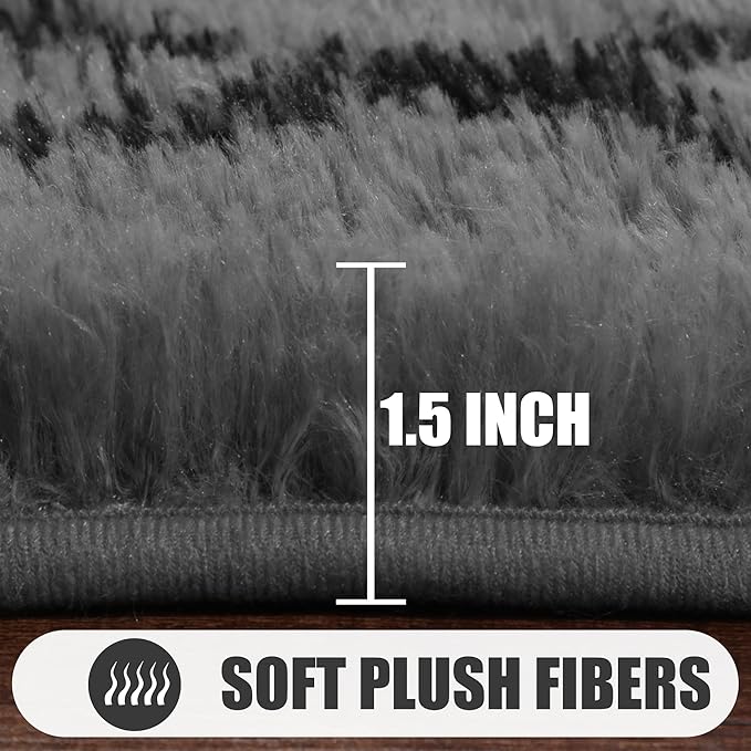 ONASAR 7x9 Area Rugs for Living Room Bedroom, Large Fluffy Grey and Black Throw Rug, Geometric Soft Plush Shaggy Floor Carpet for Nursery Kids Girls Boys Teen Dorm Home Decor Aesthetic