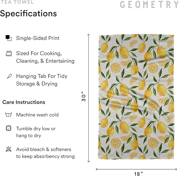 Spring Kitchen Towels - Quick Dry Microfiber Cloth Spring & Summer Dish Towels for Kitchen Drying - Premium Quick Dry Towel - Lemonade Lines, 18" x 30" - 2-Pack