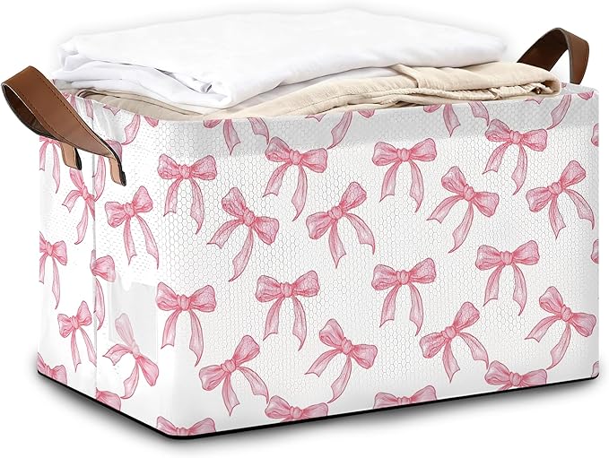 Bowknot Storage Bins with Handles, Collapsible Storage for Clothes, Gift Basket, Blankets & Closet Organization