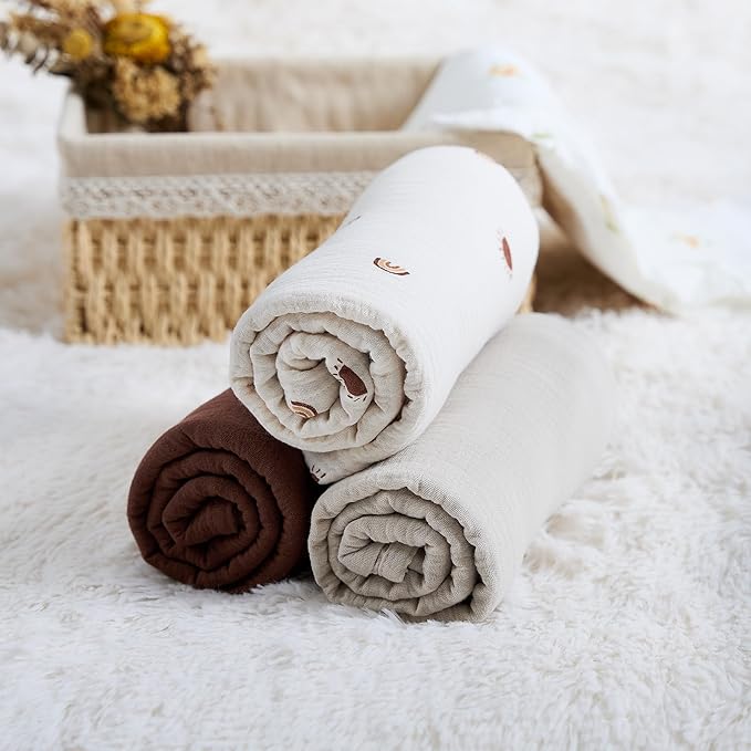 Meracorallo Muslin Swaddle Blanket, 100% Cotton Receiving Blanket Soft and Breathable Swaddle Wrap for Baby Boys and Girls, Brown