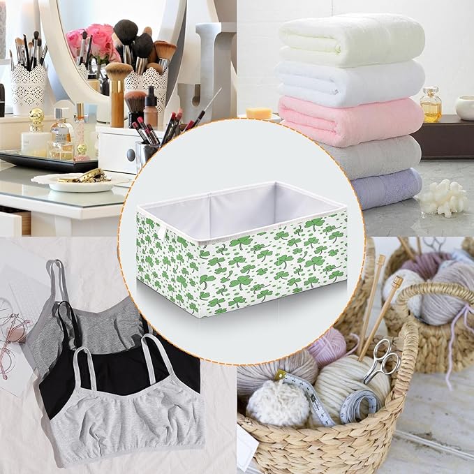 Bolaz St Patricks Day Clover Closet Organizers Storage Cubes Storage Bins Shelf Baskets Containers for Home Room Office,Rectangle