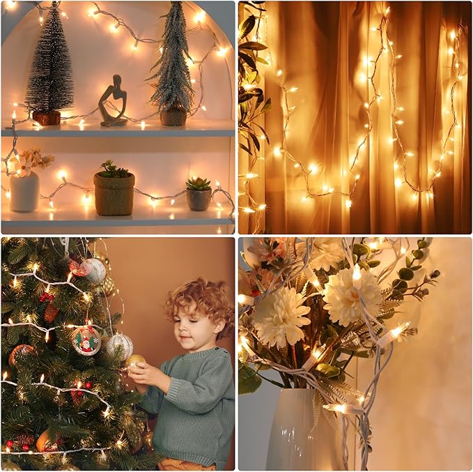 Christmas Lights 150 Count White Wire UL Certified Connectable Warm White String Lights for Christmas Tree,Garland,Home,Patio, Wedding,Party,Festival Decor