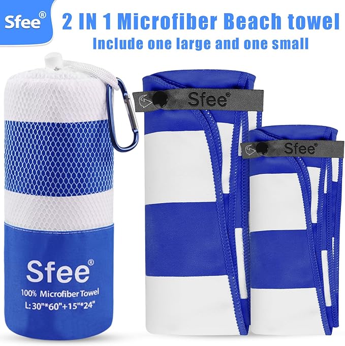 2 in 1 Microfiber Beach Towel, Quick Dry Towel Travel Camping Towel Super Absorbent Compact Lightweight Sports Gym Towels Set for Beach, Gym, Hiking, Pool, Backpacking, Bath, Yoga