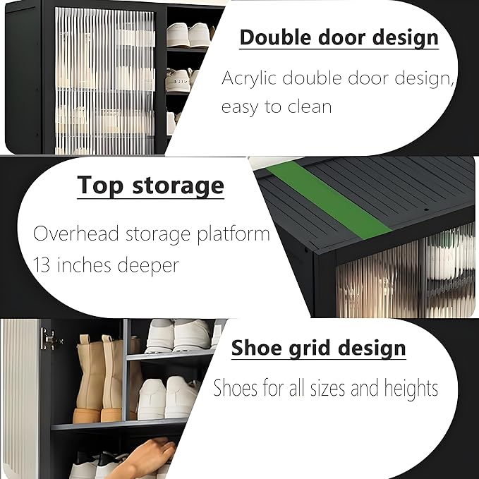 Tall Shoe Cabinet with Acrylic Doors, 11-Tier Large Capacity Bamboo Shoe Cabinet, 40-45 Pairs Freestanding Shoe Rack & Shoe Organizer for Closet Entrance, Hallway, Living Room, Bedroom