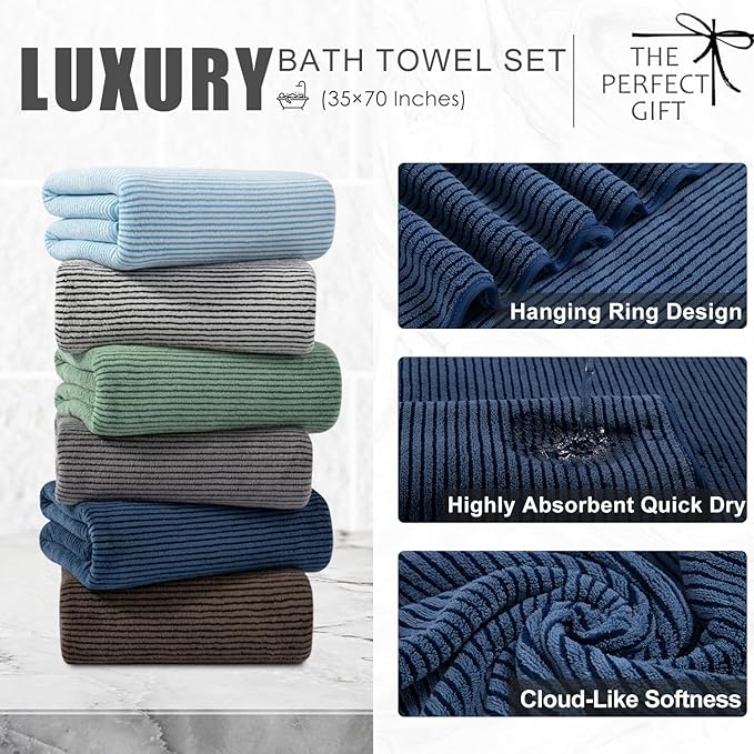 8-Piece Premium Towel Set for Bathroom|2 Oversized Large Bath Sheet,2 Hand Towels,4 Washcloths|Soft Cozy Highly Absorbent Fast Dry Microfiber Shower Towel Set for Hotel Bathroom Essentials,Navy Blue