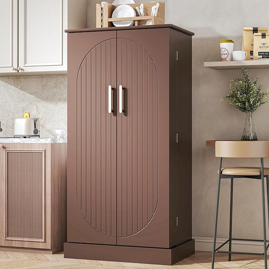 47” Kitchen Pantry Cabinets, Freestanding Kitchen Pantry Storage Cabinet with Doors and Adjustable Shelves, Buffet Cupboards Storage Cabinet for Home Office Use (Brown)