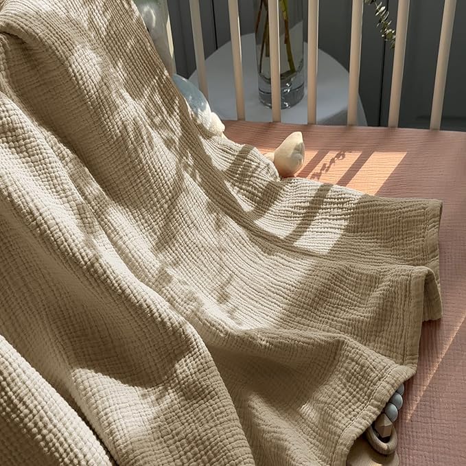 lulumoon Muslin Quilt Blanket, Crib Blanket for Baby and Toddler,47x47 Inches(Khaki)
