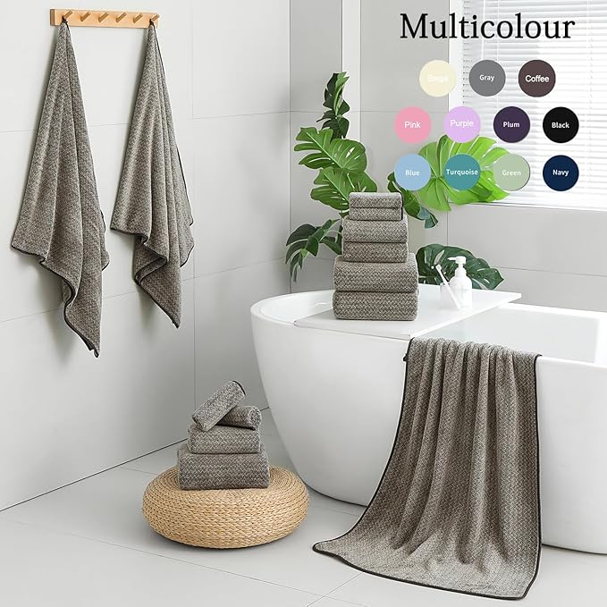 18 Piece Bath Towels Set,100% Microfiber Family Bathroom Towel with Hanging Loops-6 Bath Towels,6 Hand Towels,6 Washcloths,Quick Dry Highly Absorbent Shower Towel for Bathroom,Hotel,Spa-Brown