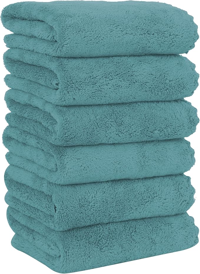 6 Pack Premium Hand Towels - Quick Drying - Microfiber Coral Velvet Highly Absorbent Towels - Multipurpose Use as Hotel, Bathroom, Shower, Spa, Hand Towel 16 x 28 inches (Teal)
