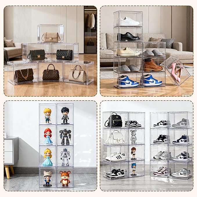 Clear Acrylic Display Case – Stackable Storage Box with Magnetic Lid, Dustproof Organizer for Collectibles, Figures, Shoes, and Books – Large Size 14.2"x8.7"x10.6"