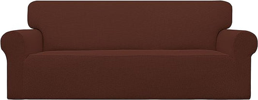 Easy-Going Stretch Sofa Slipcover 1-Piece Sofa Cover Furniture Protector Couch Soft with Elastic Bottom for Kids, Polyester Spandex Jacquard Fabric Small Checks (Sofa, Coffee)