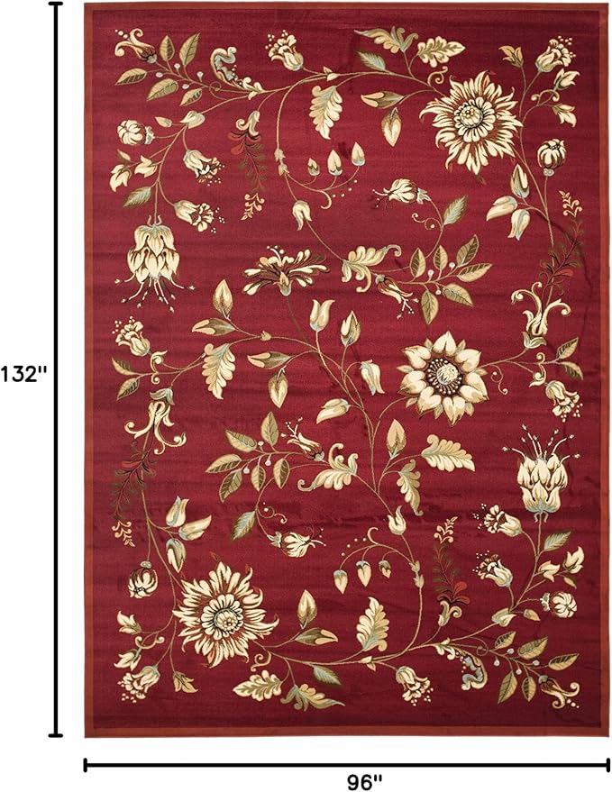 SAFAVIEH Lyndhurst Collection Area Rug - 8' x 11', Red & Multi, Traditional Floral Design, Non-Shedding & Easy Care, Ideal for High Traffic Areas in Living Room, Bedroom (LNH552-4091)