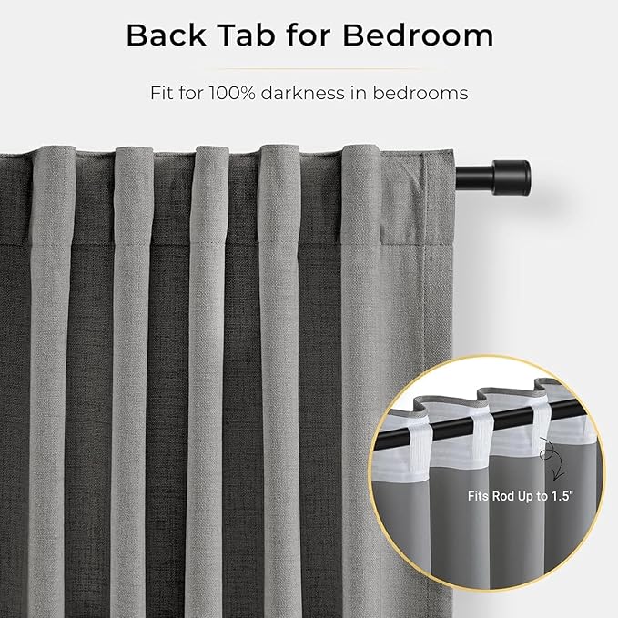 INOVADAY 100% Blackout Curtains for Bedroom, Black Out Curtains 84 Inch Long, Clip Rings Linen Blackout Drapes, Thermal Insulated Room Darkening for Living Room, 2 Panels - Stoic Gray,W50xL84