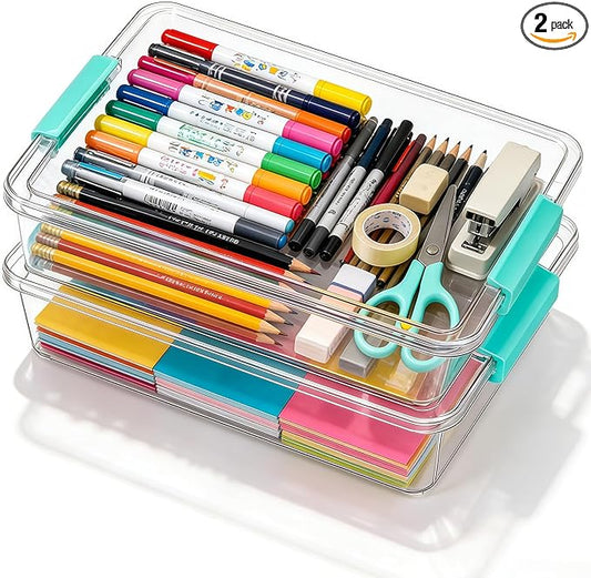 6 Qt Clear Plastic Storage Bins Containers with Lids, Arts Crafts Organizers and Storage, Stackable Containers for A4 Paper File Scrapbook Documents for Home Office and School Supplies 2 Pack