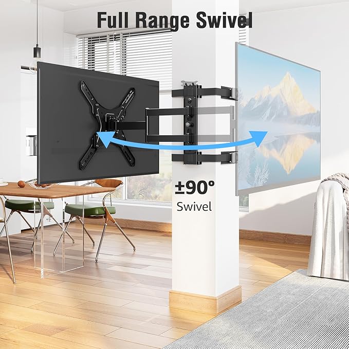 MOUNTUP Pillar TV Mount for 26"-60" TVs, Full Motion Strap-On Post Mount for Round & Square Columns, Swivel Tilt Level, No-Drill Design, Max VESA 400x400mm, Holds 77 lbs, Black MU0084