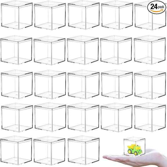KissYou Acrylic Box with Lid small Plastic Boxes Clear Display Square Cube Jewelry Storage Contanier Easter Small Candy Box for Christmas Party Decoration