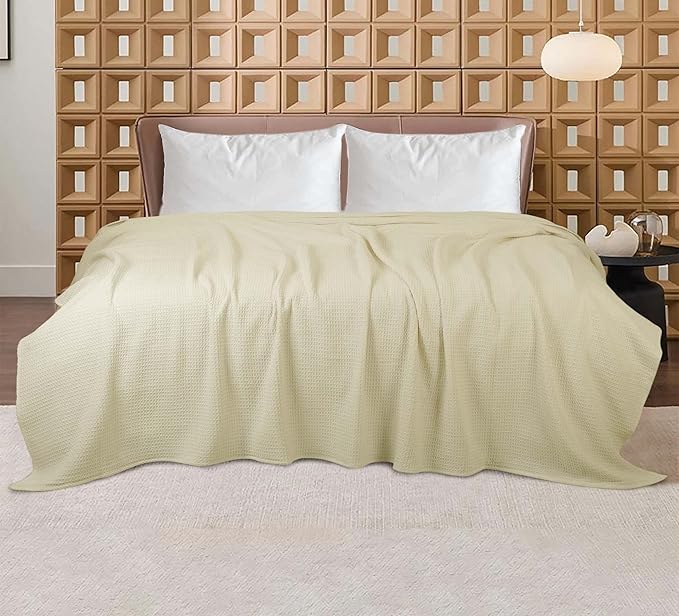 Bed & Bath Home Premium 100% Cotton Waffle Weave Blanket King Size – Soft Breathable Lightweight Comfort, Natural All-Season Bed Blanket, Easy-Care Bedspread for Bed & Couch (Ivory)