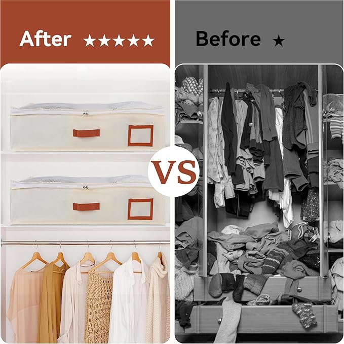 Under Bed Storage Containers, 2 Pack Underbed Storage Box, Closet Organizers and Storage Bins, Foldable Clothes Storage with Handle for Blankets Toy Comforter Sweaters Pillows Sheets(S)