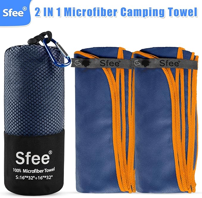 2 Pack Microfiber Travel Towel, Quick Dry Towel Camping Towel Beach Towel Super Absorbent Compact Lightweight Sports Gym Towels Set for Beach, Gym, Hiking, Pool, Backpacking, Bath, Yoga