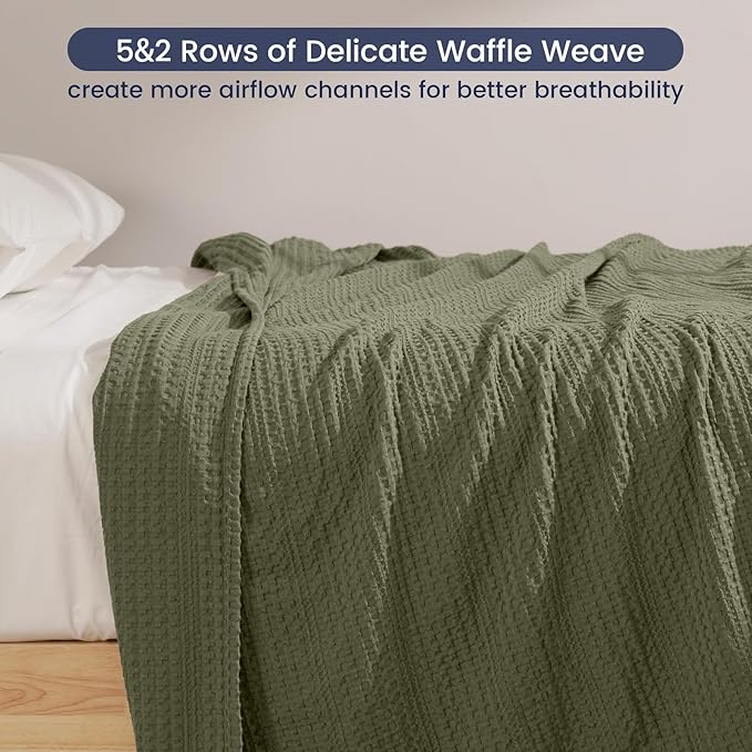 PHF Lightweight Waffle Weave Throw Blanket 50"x 60", Soft Woven Summer Blanket for Hot Sleepers - Aesthetic Home Decor for Couch Bed Sofa, Pet Friendly, Olive Green