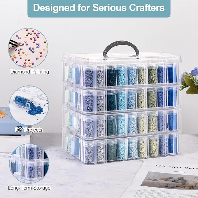 Diamond Painting Storage Container, 4-Tier Bead Organizer Box with 200 Slots, Stackable Crafts Organizers for DIY Diamond Art Accessories Craft Jewelry Bead Storage