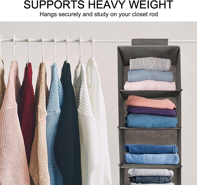 Hanging Shelves Hanging Closet Organizers and Storage 43-inch Non-Woven Fabric Hanging Closet Shelves for Wardrobe and Shoe Cabinet for Storing Clothes and Shoes.(2pcs 6-Tier Light Grey)