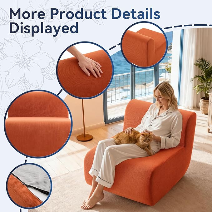 Boneless Sofa 26'' Single Sofa 1 Seater Cloud Floor Couch Corduroy, No Assembly Needed Modern Compression Armless Couch in A Box Erogonomic for Living Room,Bedroom,Office, Orange