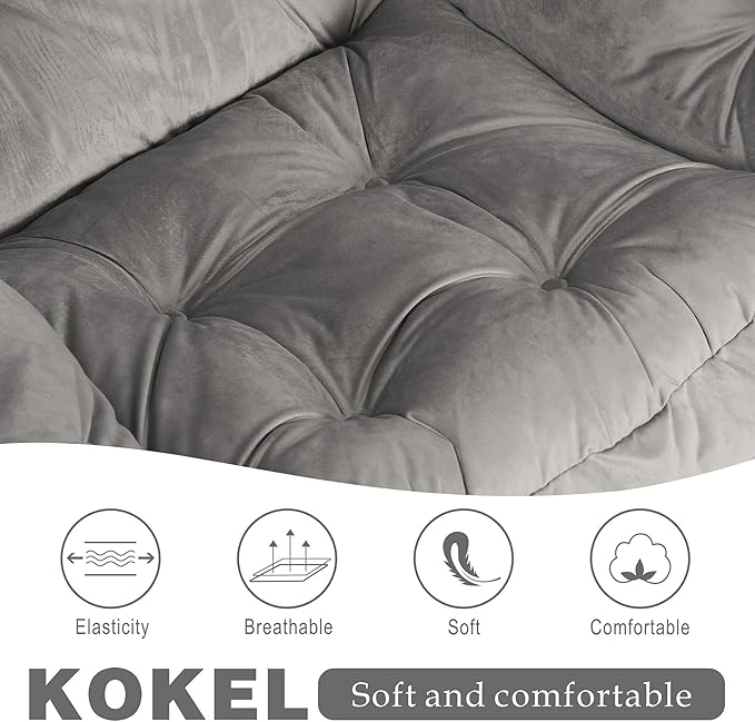 Kokel Lazy Chair with Folding Ottoman,Living Room Chairs, Accent Contemporary Lounge Chair, Single Steel Frame Leisure Sofa Chair with Armrests and A Side Pocket (Light Gray)