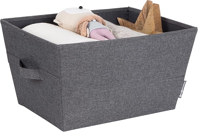 Bigso Tapered Storage Bin - Collapsible Fabric Storage Cubes for Organizing Shelves, Closets, and Rooms, with 2 Handles - 13.4in x 17.7in x 9.8in - Large, Grey