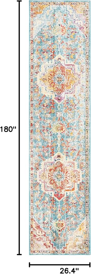 SAFAVIEH Crystal Collection Runner Rug - 2'2" x 15', Light Blue & Fuchsia, Medallion Distressed Design, Non-Shedding & Easy Care, Ideal for High Traffic Areas in Living Room, Bedroom (CRS501B)