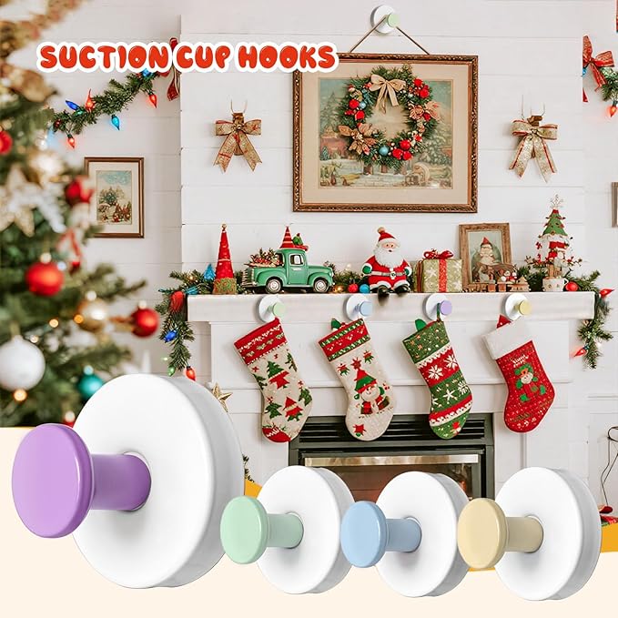 Suction Cup Hooks, Suction Cup Hooks for Shower,Removable Towel Hooks for Bathroom Window Glass Door Wall, Bath Robe Looafh Wreath Hook for Hanging