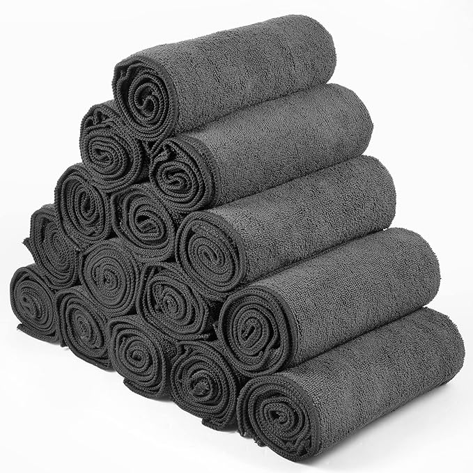 40 Pack Bleach Proof Towels Microfiber Absorbent Resistant Hair Hand Towels Bulk Quick Dry for Barber Gym Bath Spa Shaving (Grey,16 x 29 Inch)