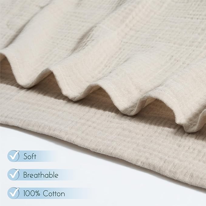 Meracorallo Muslin Swaddle Blanket, 100% Cotton Receiving Blanket Soft and Breathable Swaddle Wrap for Baby Boys and Girls, Beige