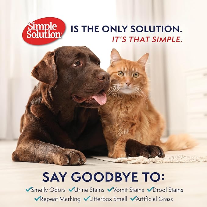 Simple Solution Extreme Pet Stain and Odor Eliminator, Enzyme Dog Urine Odor Neutralizer, Pet Carpet Stain Remover, Strong Pet Spray for Pee Cleaner Spot Treatment, Rug Deodorizer, 1 Gallon + 32 oz