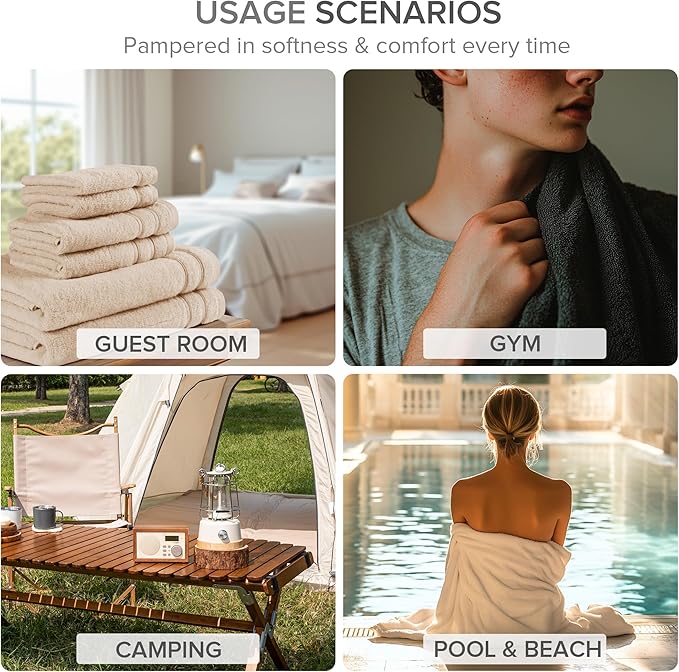 Comfort Spaces Towel Set for Bathroom 12 Piece Luxury Bath Towel Set 4 Hand Towel for Bathroom 4 Washcloth 4 Large Bath White Towel Sets 100% Cotton Quick Dry Towel Zero Twist Soft Lightweight Hotel