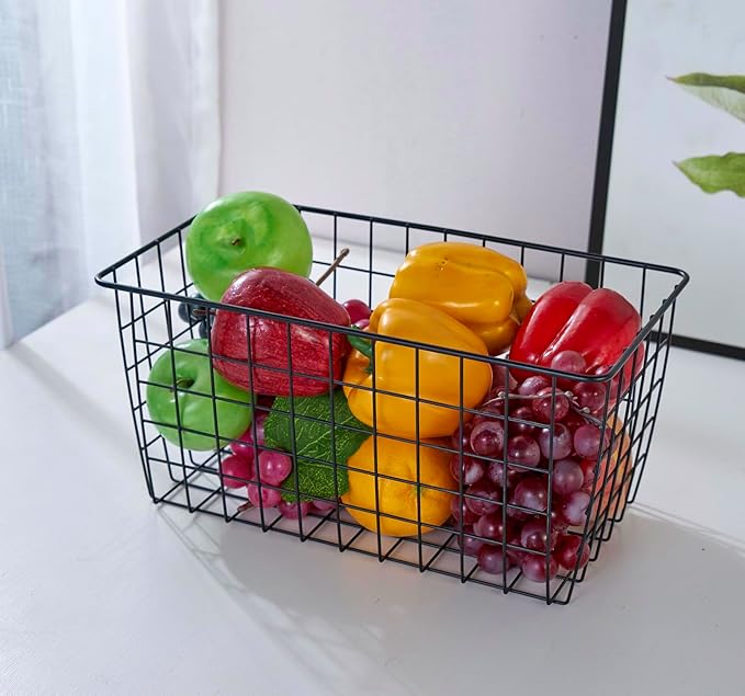 4 Pack【Extra Large】Hanging Kitchen Basket,Wire Storage Basket,with Traceless Tape and 3M High-Strength Plastic Hooks,no Drilling,for Cabinet Storage,Kitchen,Bathroom,Storage Room,large capacity