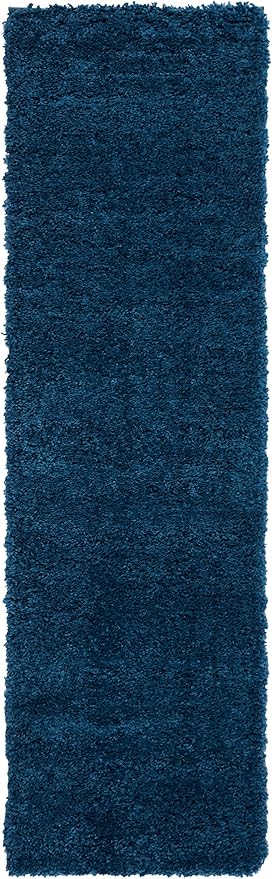 SAFAVIEH Fontana Shag Collection Runner Rug - 2'3" x 6', Blue, Solid Design, Non-Shedding & Easy Care, 2-inch Thick Ideal for High Traffic Areas in Living Room, Bedroom (FNT800M)