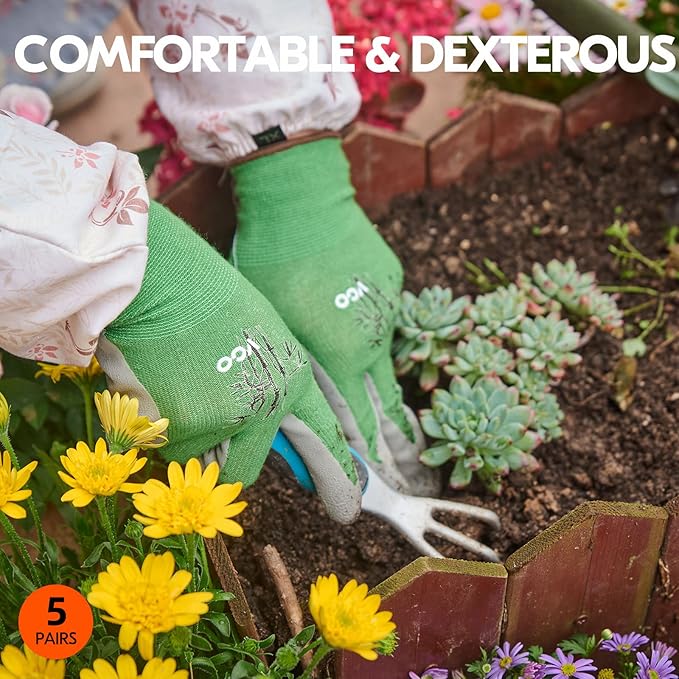 Vgo... 5Pairs Ladies' Bamboo Gardening Work Gloves (XL, Green, RB6026)